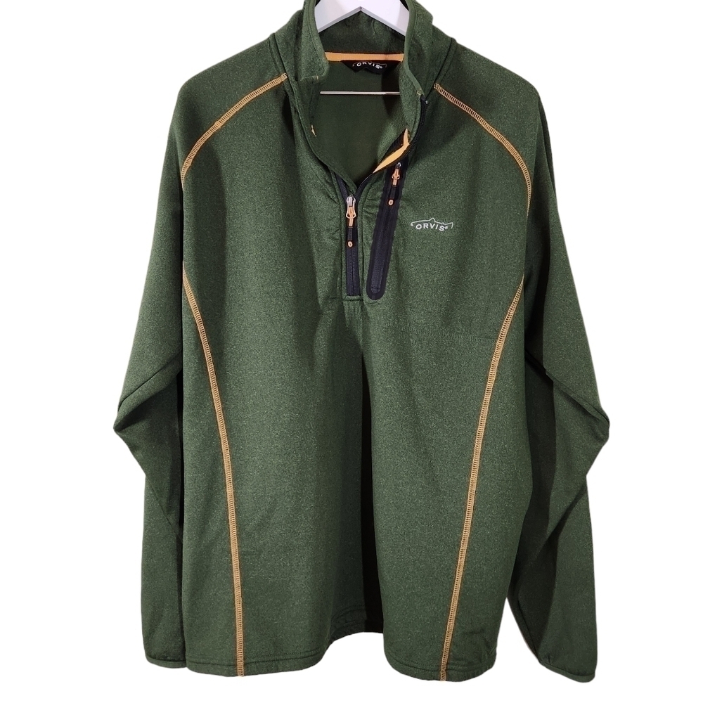 Orvis Pullover 1/4 zip Green Shirt, sz L Outdoor Hiking
